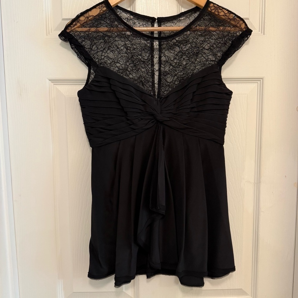 NWT BCBGMaxAzria Draped Silk Top with Lace Inset